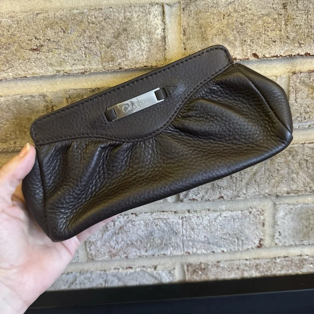 Cole Haan Pebbled Leather - Magnetic Closure - Clutch Bag Small, Brown